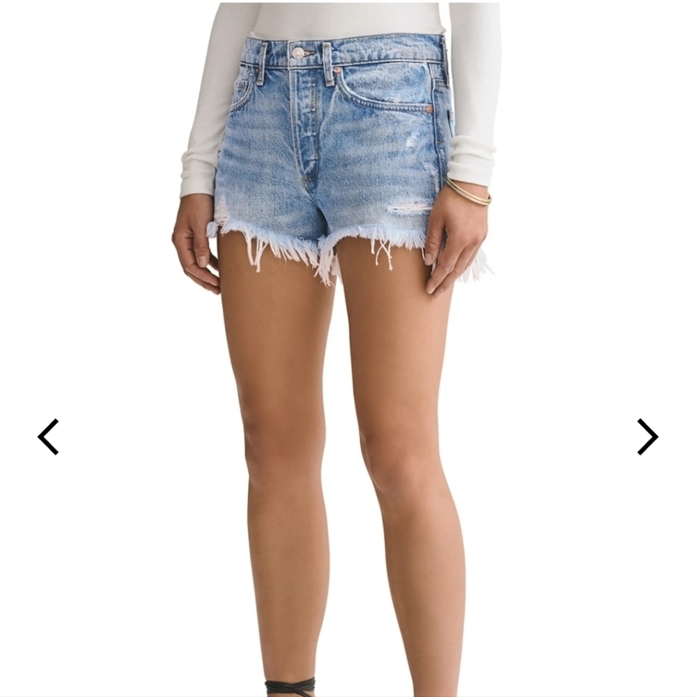 AGOLDE HI RISE SHORT 100% COTTON BUTTON FLY DISTRESSED HIGH WAISTED